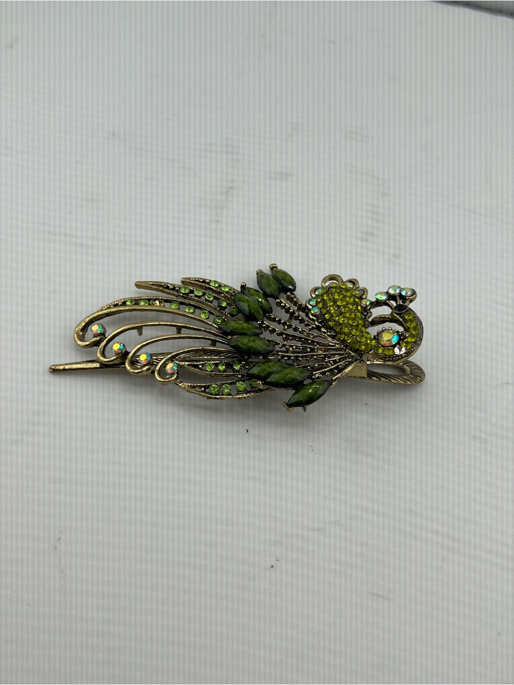 🎁Retro Style Peacock Rhinestone Hair Clip For Women Alloy Olive Green - Picture 5 of 12